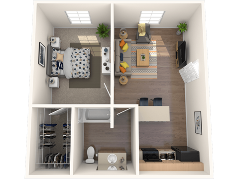 Derby Park Apartments a floor plan of a one bedroom apartment